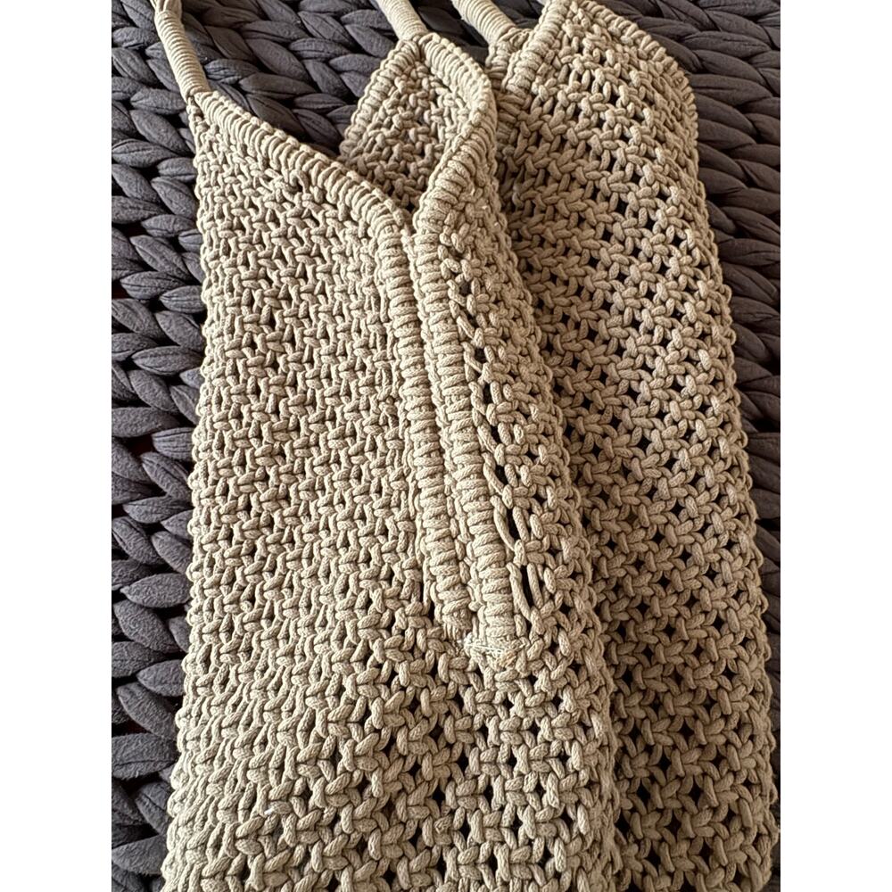 Vanessa Bruno Paris Beige Macramé Crochet Tote Bag Woven Boho Summer Cabas - Picture 7 of 8